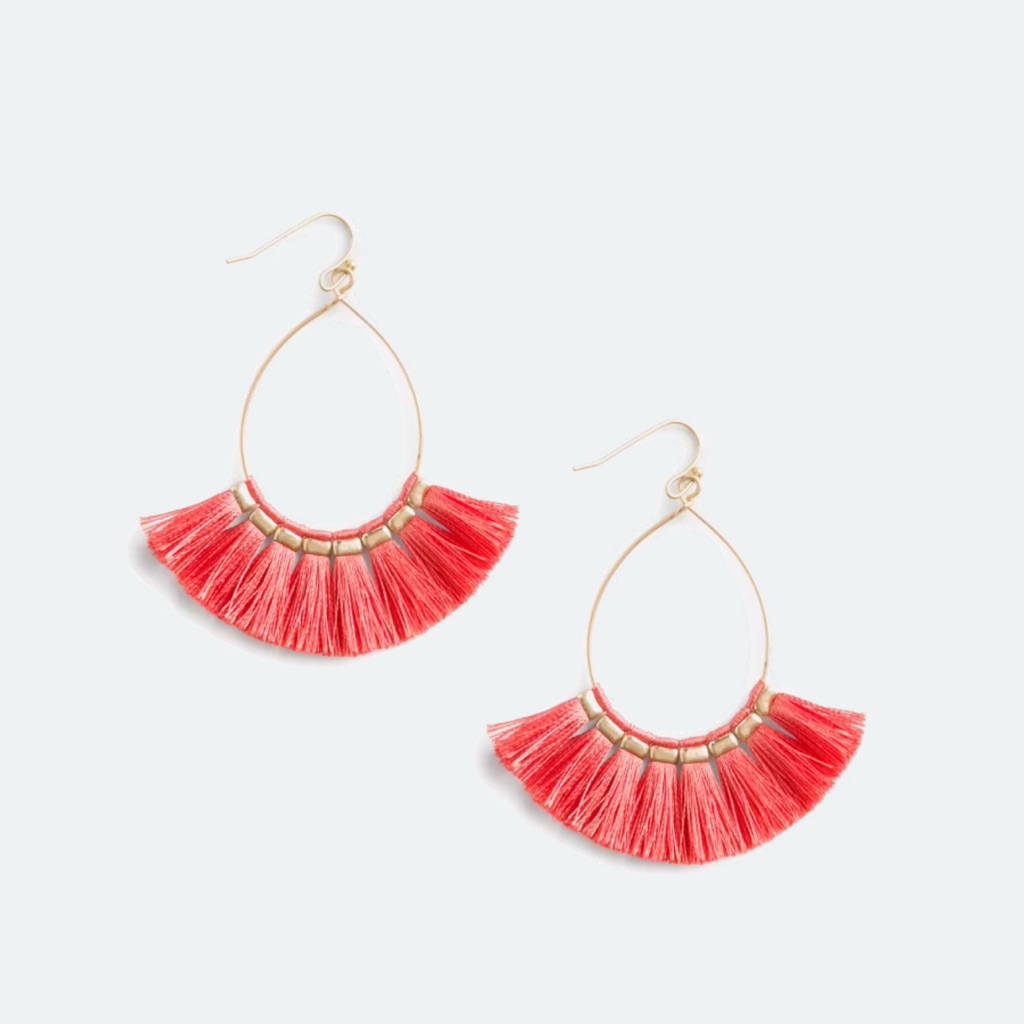 Gold And Red Tassel Earrings